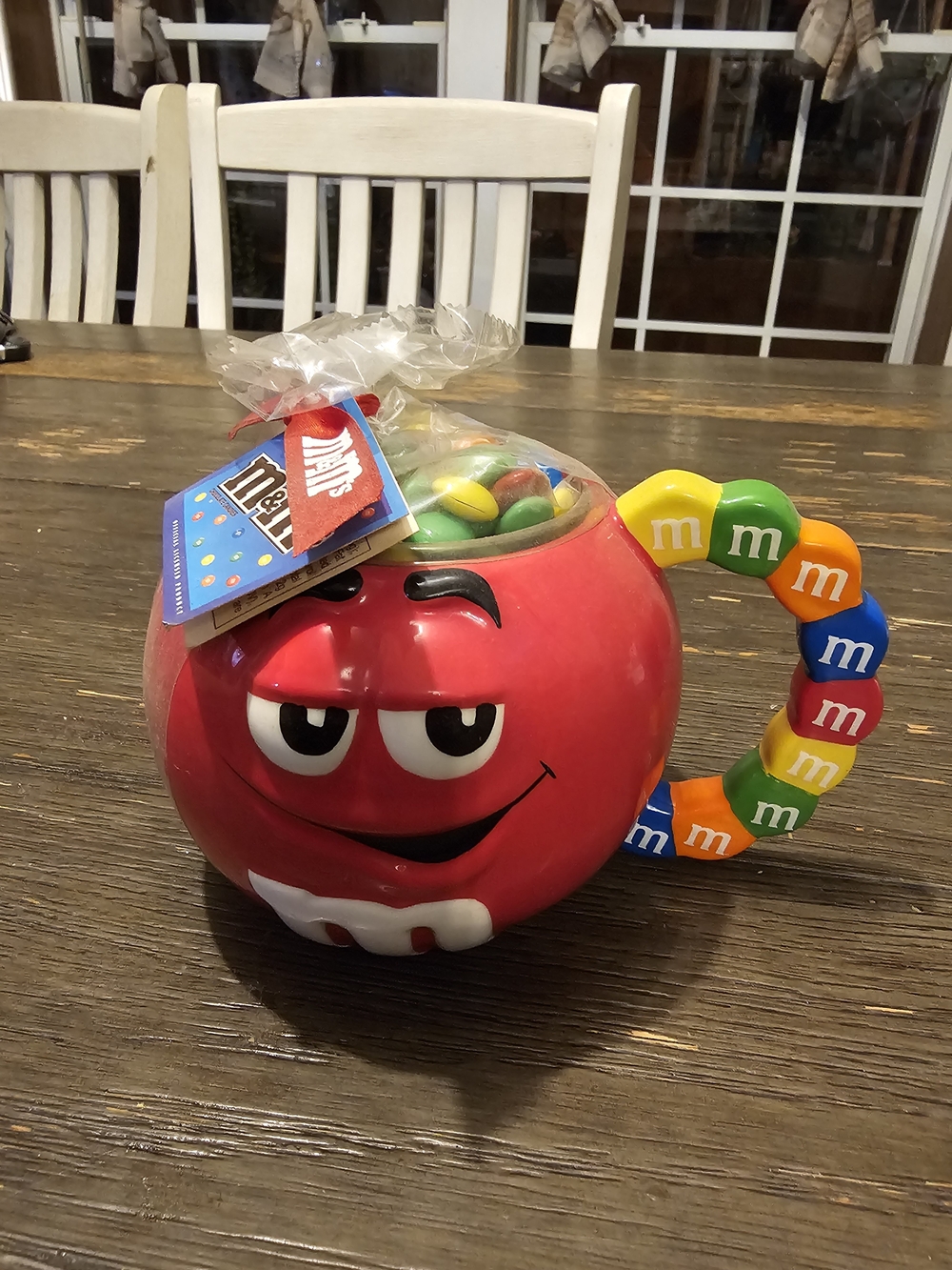 M&M'S Red Character Candy Jar with Multicolor Bead Handle